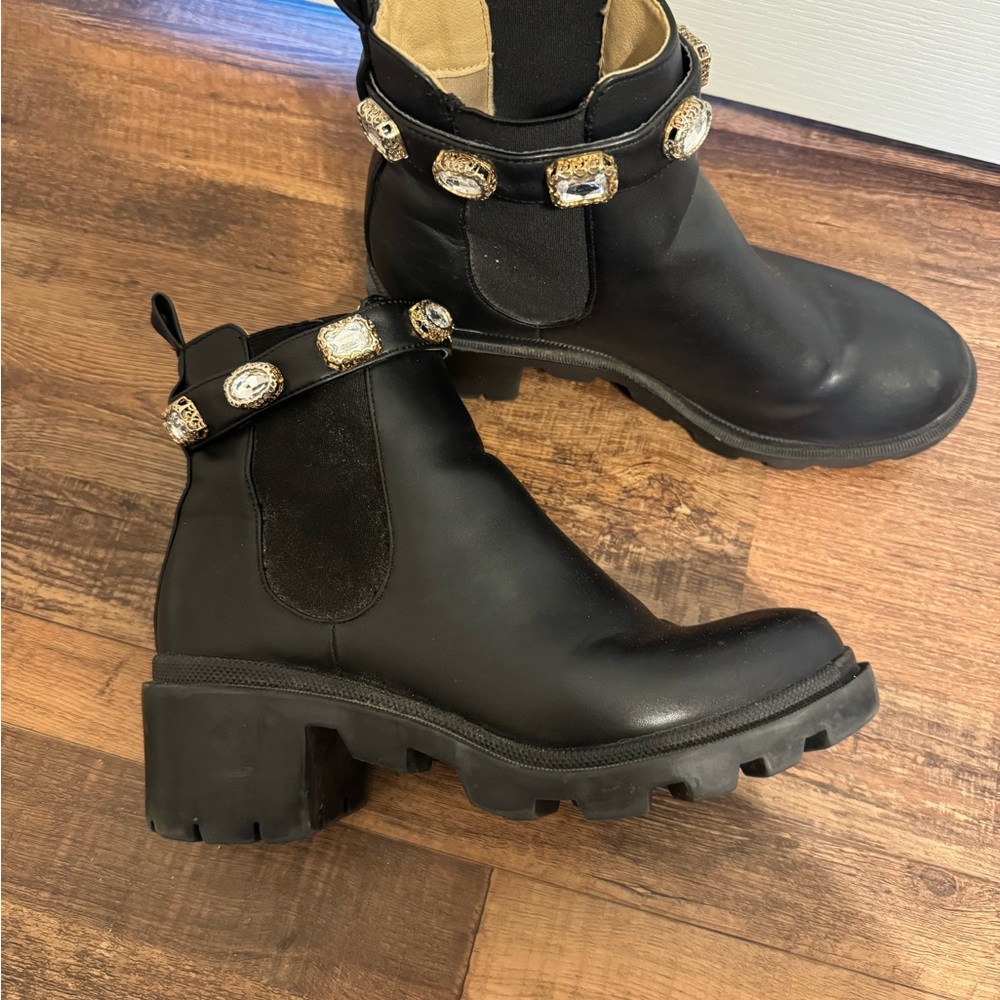 Steve Madden Black Ankle Boots with Jewel Accents
